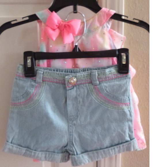 Girls Little Lass 3 Pc Flutter Tank Top & Shorts Scrunchie Set  Size 4 5 6 NWT - Picture 3 of 4